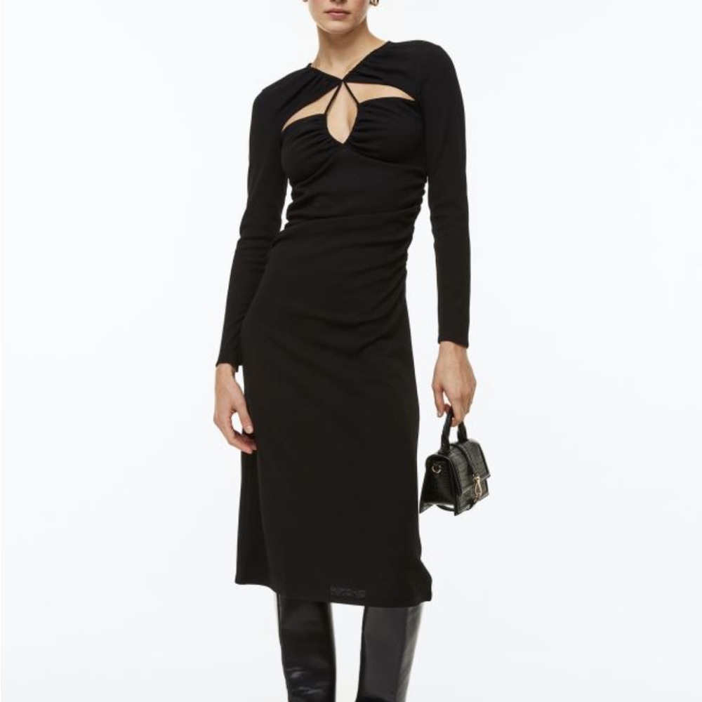 H&M Black Long Sleeve Cutout Midi Dress